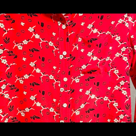 NWOT Joe Fresh Long Sleeve Button Down Blouse, Red with White Flowers - Picture 5 of 5